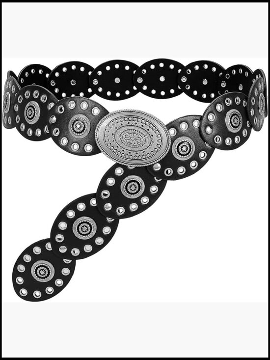 PU Leather Western Belt with Disc Conchos Adjustable Wide Waist Belt main image 5